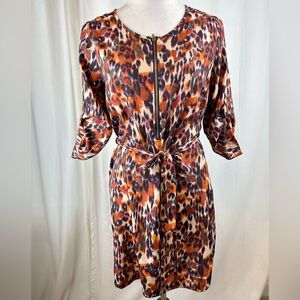 Bar III Orange Multicolor Leopard-Print Zip-Front Tie-Waist Mini Dress